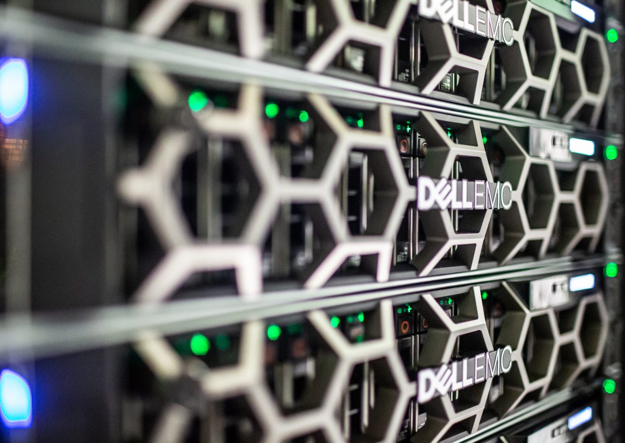 Close-up rack of Dell servers